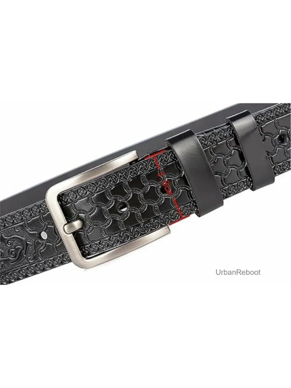 Western Tooled Leather Belt Square Buckle Bull Head Men's